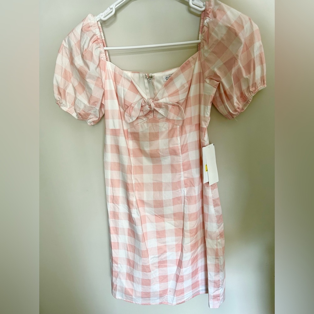 Pink & White Plaid Mini Dress with Bow Detail